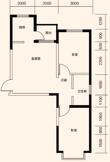 美好新里程a户型两室两厅一卫77.05平米