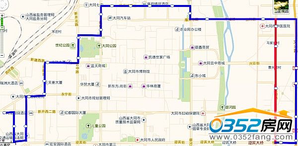 60路公交车线路图(红色部分为回程路段)