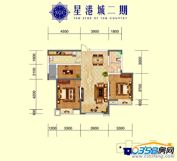 星港城二期13号楼f2户型图万城华府三期项目a户型也为全明户型,双卧